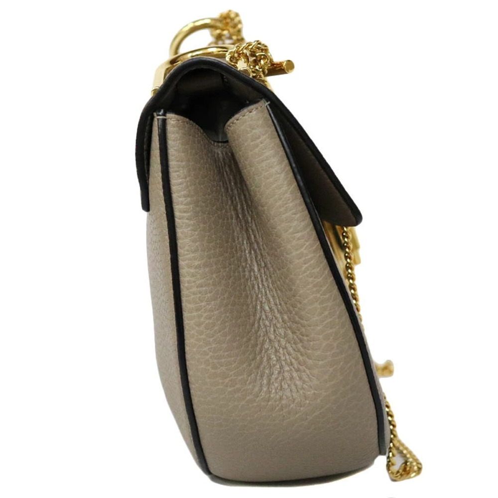 Chloe Drew Shoulder Bag Crossbody Greige Gray Chain Strap Leather - Picture 4 of 10
